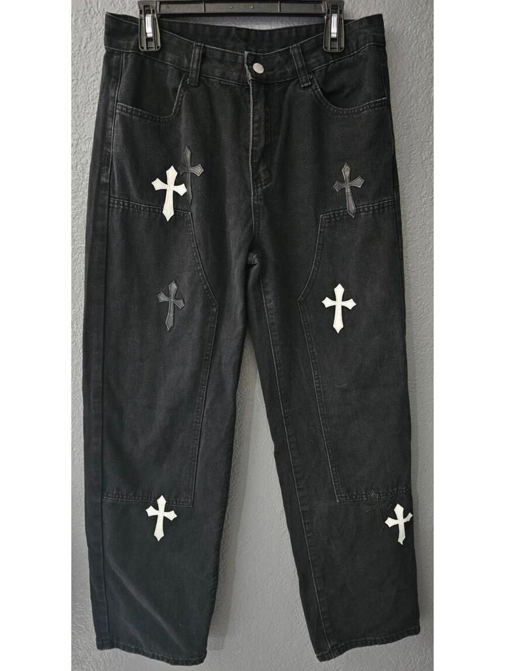 Women's Manfinity Denim Jeans Pants Size Medium Crosses Black Straight Legs